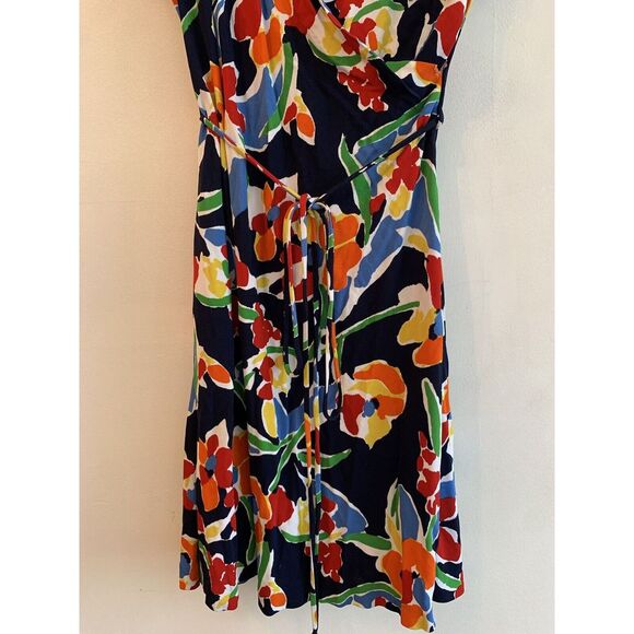 Lauren Ralph Lauren Women Faux Wrap Dress Size M Floral Print Mid Length Rainbow - Picture 3 of 11